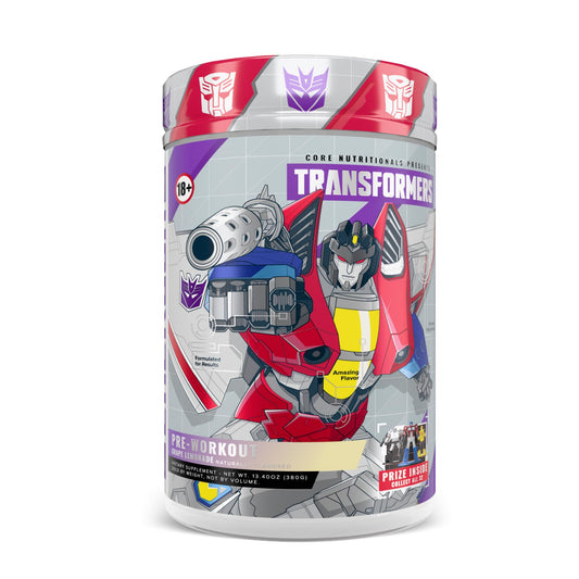 Core Nutritionals Energon pre-workout bottle front for focused, ready-to-work sessions.