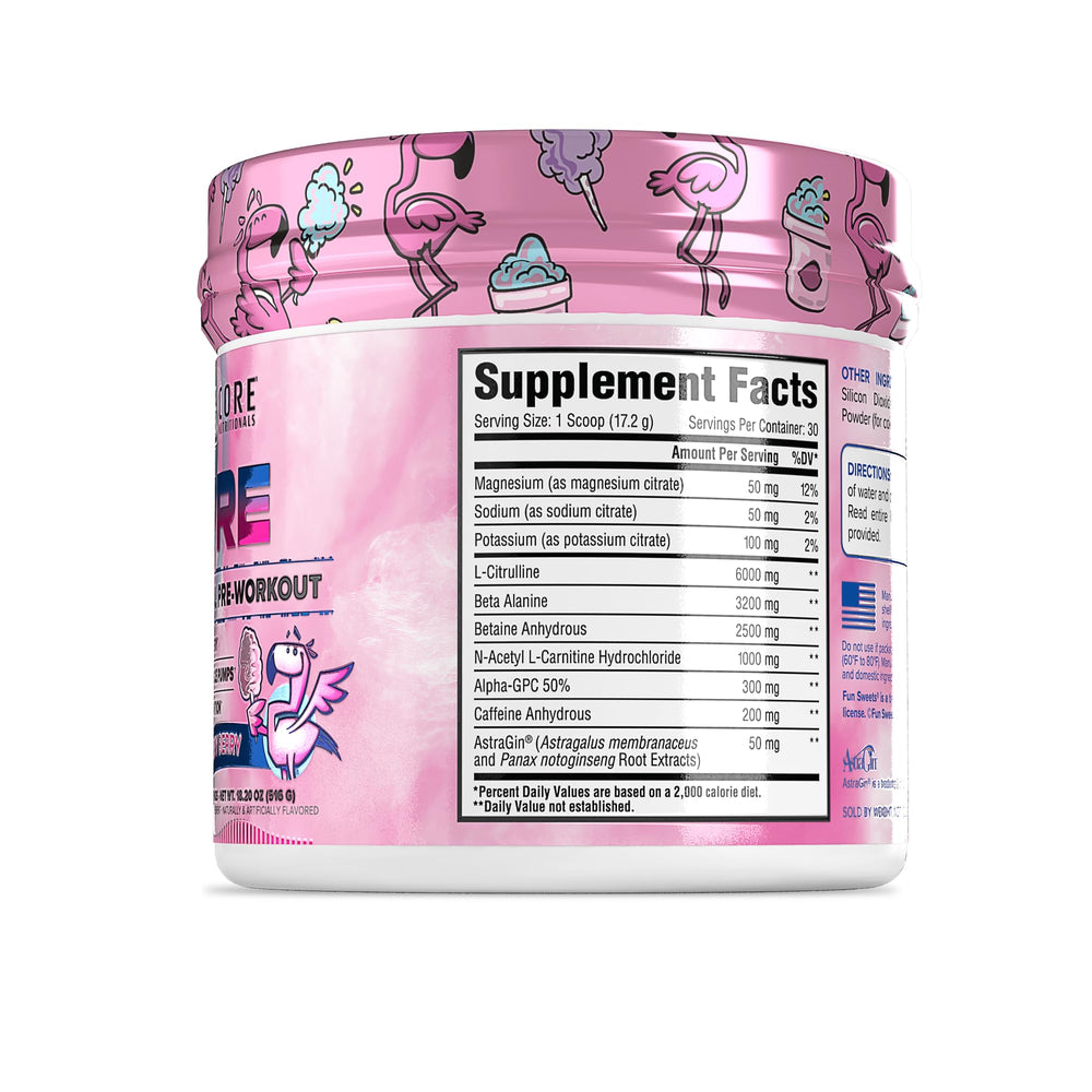 Core Nutritionals Essential Pre Workout Cherry Berry glass with powder mixing for focus