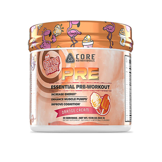 Core Nutritionals Essential Pre Workout orange cream pour energizes workouts with steady focus