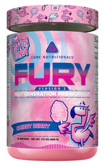 Core Nutritionals Fury V2 tub with label highlighting Cherry Berry flavor