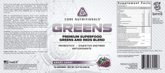 Core GREENS scoop dispensing powder highlighting convenient daily probiotic blend