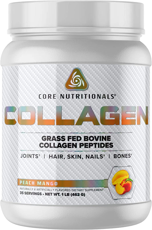 Core Nutritionals hydrolyzed collagen peptides bottle for hair, skin, and nails support.