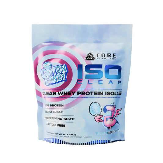 Core Nutritionals Iso Clear Blue Raspberry bottle—clear protein shake option
