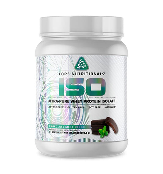Core Nutritionals ISO Whey Protein Isolate tub front for clean post-workout fueling