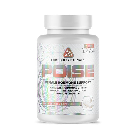 Core Nutritionals Poise bottle front with capsules for daily hormone balance.