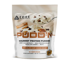Core Nutritionals Pudd'n cookie dough pudding in a jar, creamy protein dessert for post-workout cravings.