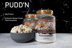 Core Nutritionals Pudd'n Original Moose Tracks in cup illustrates convenient, ready-to-eat serving.