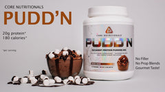 Core Nutritionals Pudd'n Rocky Road serving cup highlights creamy texture