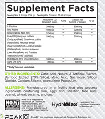 Core Nutritionals Pump ingredients panel highlighting N03T nitrate and PeakO2 blend.