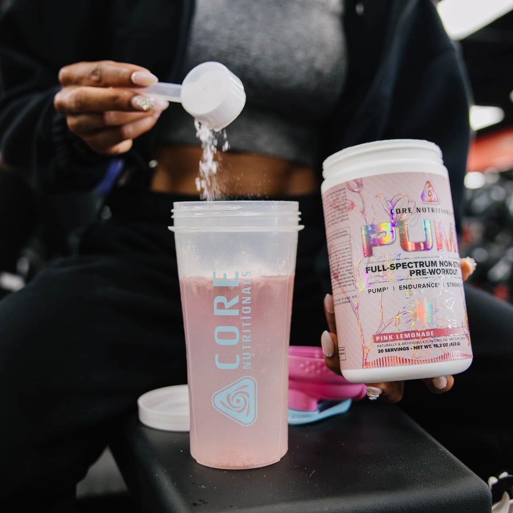 Core Nutritionals Pump packaging inside box signals trusted pre-workout for athletes.