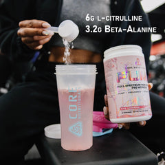 Core Nutritionals Pump scoop dispense demonstrates convenient serving size.