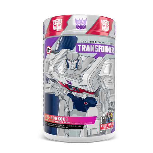 Core Nutritionals Energon pre workout bottle front for focused training.