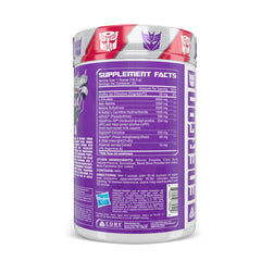 Energon label closeup highlighting energy-boosting ingredients.