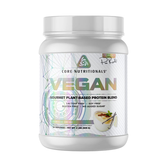 Core VEGAN Vanilla Cream protein bottle for a plant-based shake