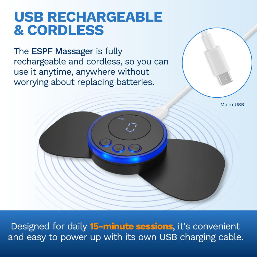 CoreeLab ESPF Massager charging via USB for travel-friendly sessions