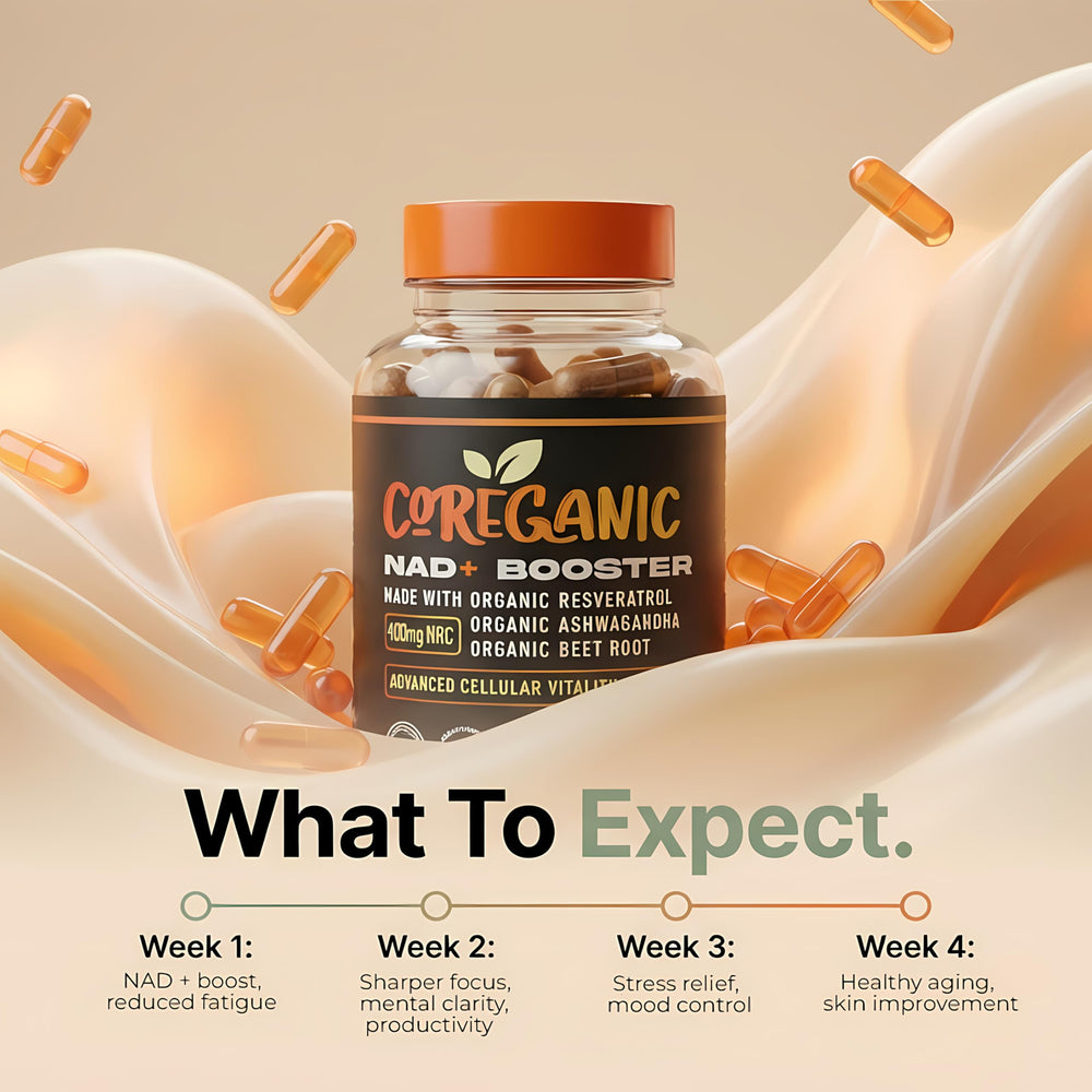 Coreganic Clean NAD+ bottle back showing ingredients and usage guidance
