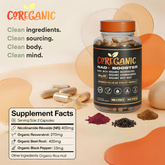 Coreganic Clean NAD+ organic resveratrol emphasis on packaging