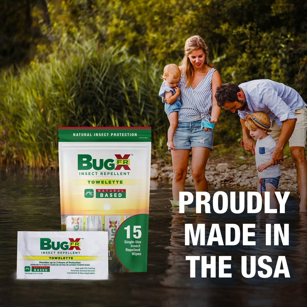 CoreTex Bug X single-use wipe shown individually wrapped for mess-free application