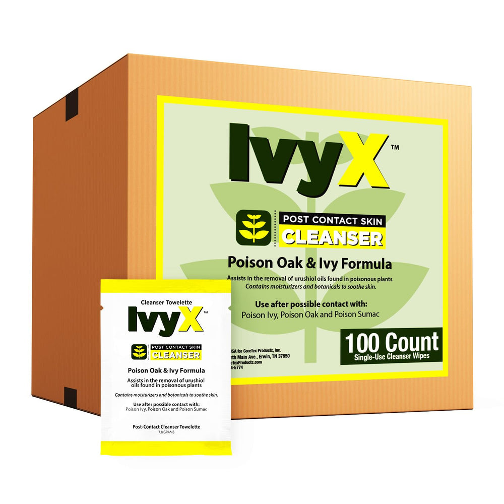 CoreTex Ivy X post-contact cleanser wipes pack 100 for on-the-go skin care after exposure