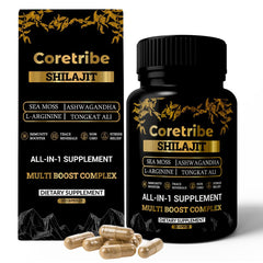 Coretribe Shilajit bottle front view showing energy support cue