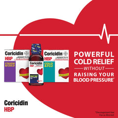 Coricidin HBP brand logo signaling trusted high blood pressure cold relief.