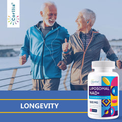 Ingredients list on Corllia Liposomal NAD+ 500mg packaging shows liposomal NAD+ and TMG.