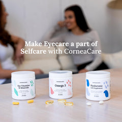 CorneaCare packaging and branding on premium eye health supplement.