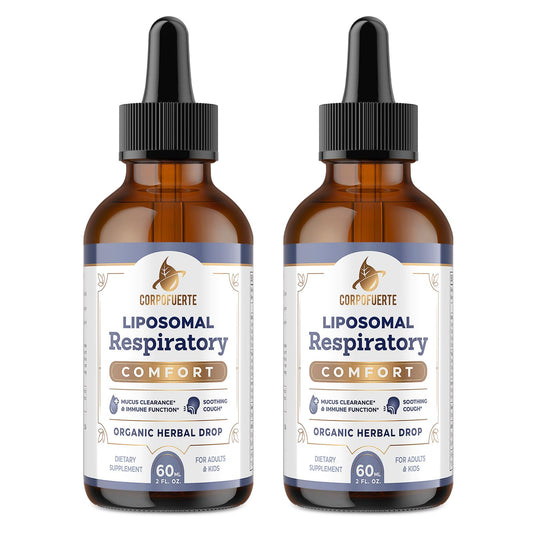 Corpofuerte bottle with liposomal drops; compact for daily use.