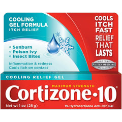 Cortizone-10 cooling relief anti-itch gel front label highlights fast relief