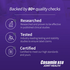 Cosamin ASU ingredients chart highlights glucosamine, chondroitin, ASU.