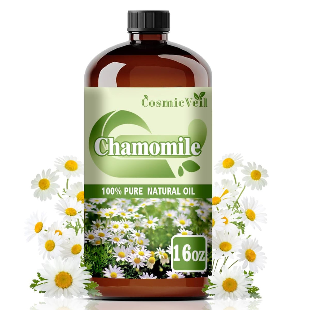 CosmicVeil Chamomile oil in amber bottle preserves purity for diffusers.