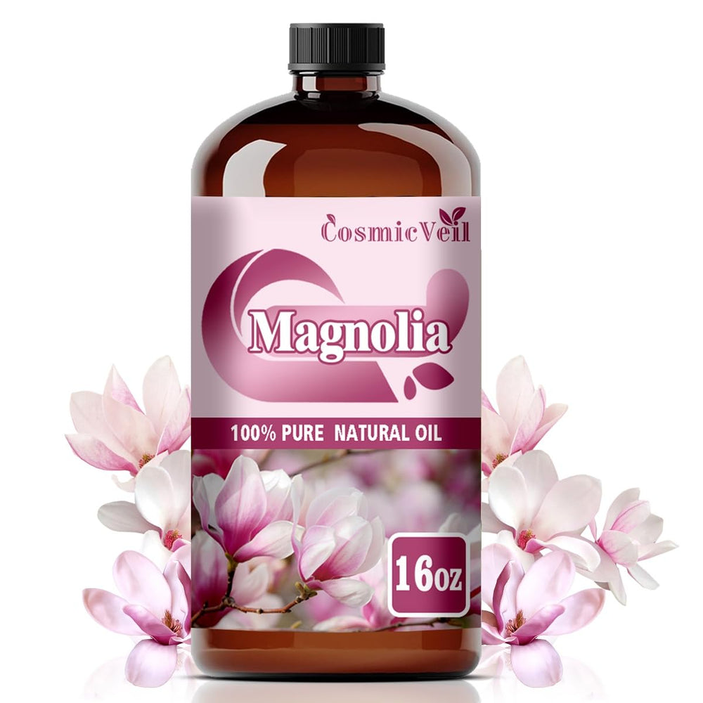 CosmicVeil Magnolia essential oil in amber bottle preserves purity for diffusers.