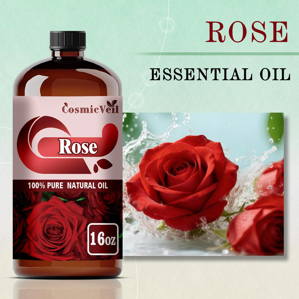 CosmicVeil Rose essential oil in amber glass preserves purity for diffusers