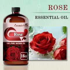 CosmicVeil Rose essential oil in amber glass preserves purity for diffusers