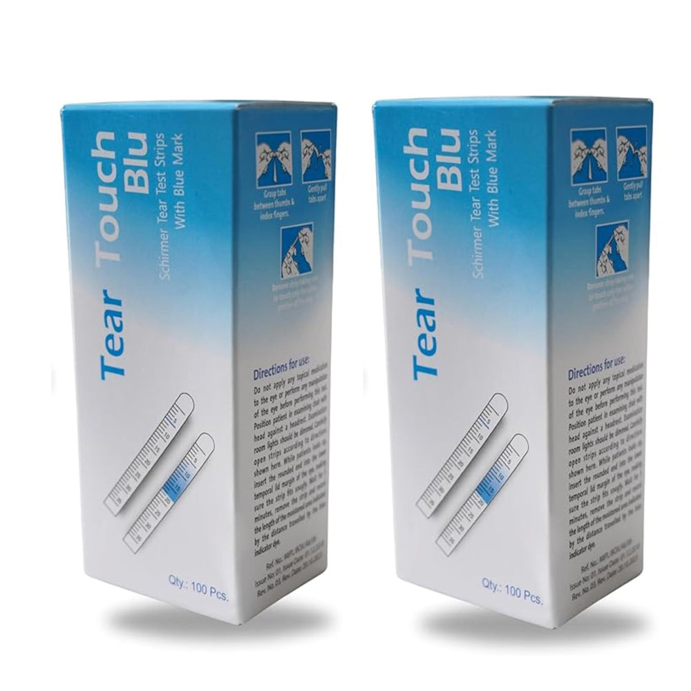 Cosmid Tear Touch Blu strip in an individual pouch for sterile testing