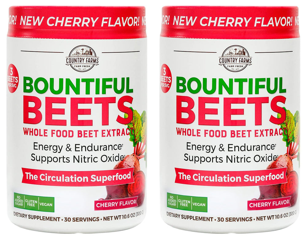 Country Farms Bountiful Beets Powder canister, side view, supports daily energy.