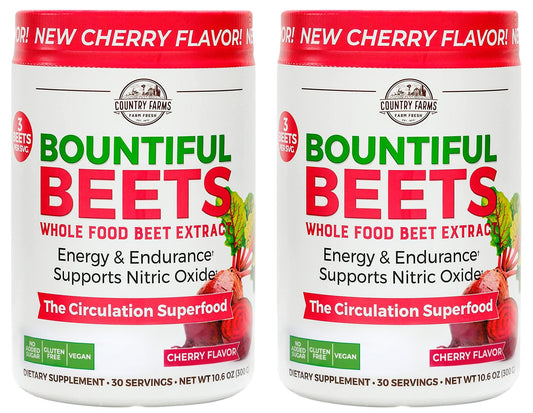 Country Farms Bountiful Beets Powder canister, side view, supports daily energy.