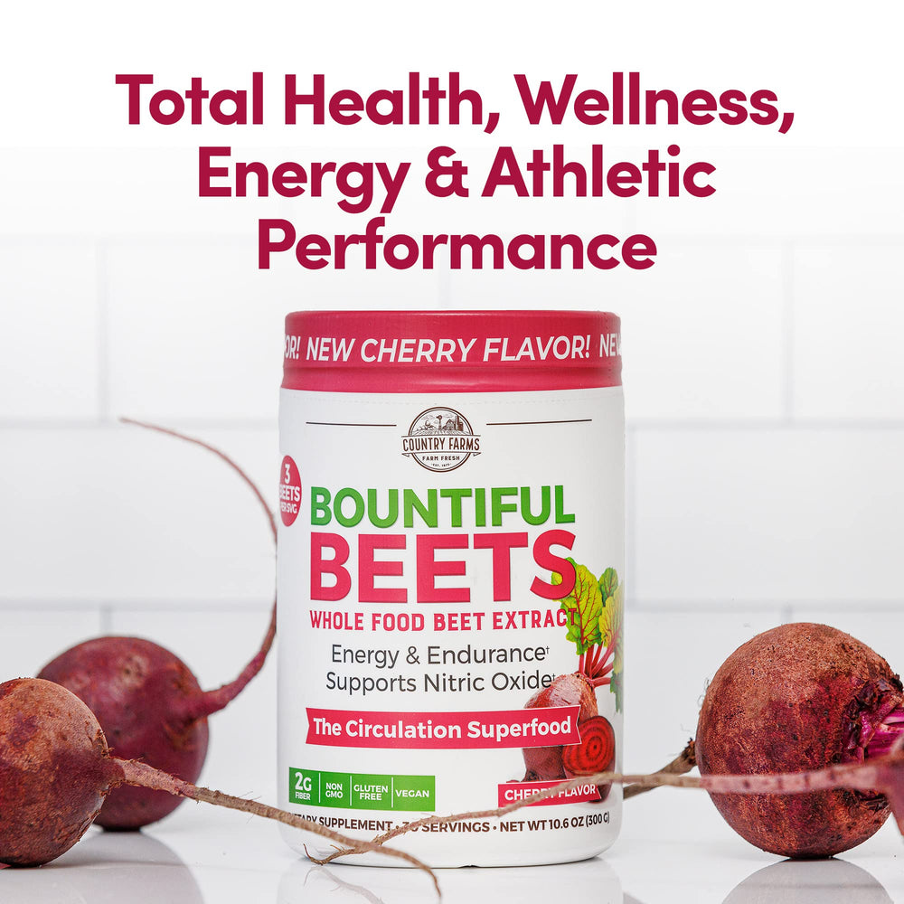 Country Farms Bountiful Beets Powder scoop in bowl for quick serving.