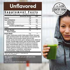 Country Farms Collagen + Greens scoop dispensing powder for easy shakes.