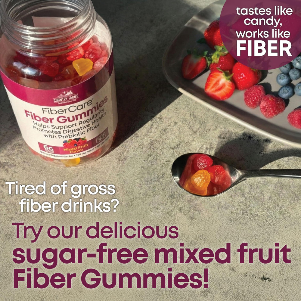 Country Farms gummies poured into a dish for an easy daily serving