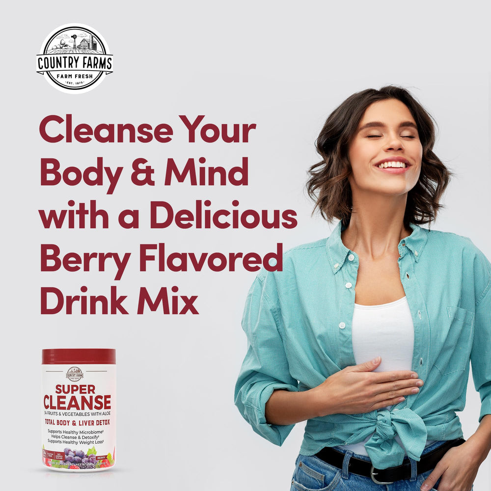 Country Farms Super Cleanse label-closeup emphasizes natural ingredients.