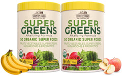 Country Farms Super Greens bottle ready for a quick smoothie boost