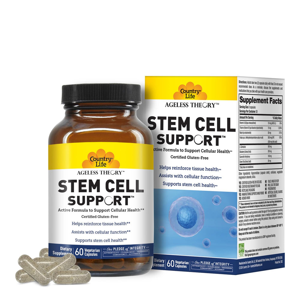 Country Life Ageless Theory bottle cap detail, gluten-free and vegetarian formula.