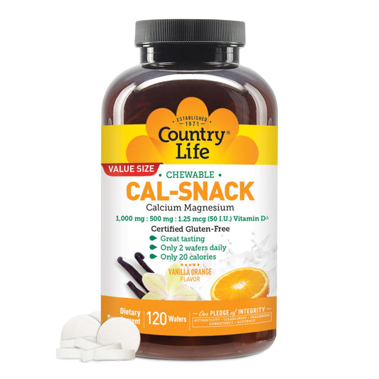 Country Life Cal-Snack packaging with vanilla orange wafers for convenient daily use.