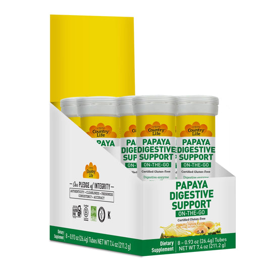 Country Life chewable papaya digestive enzyme 8-pack tubes for on-the-go support