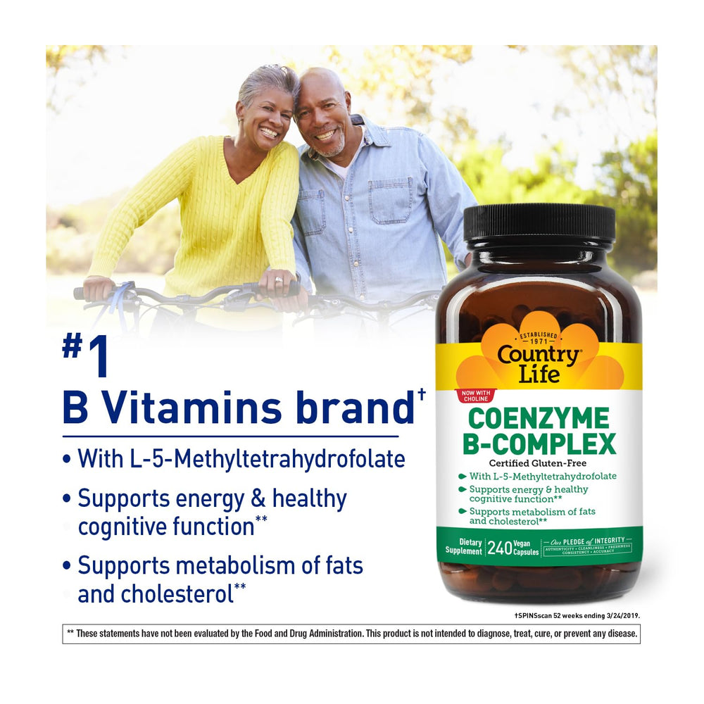 Ingredients list of Country Life Coenzyme B-Complex emphasizing B vitamins and choline.