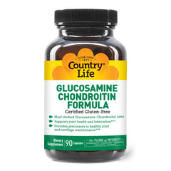 Country Life Glucosamine Chondroitin bottle with 90 capsules suggesting joint support.