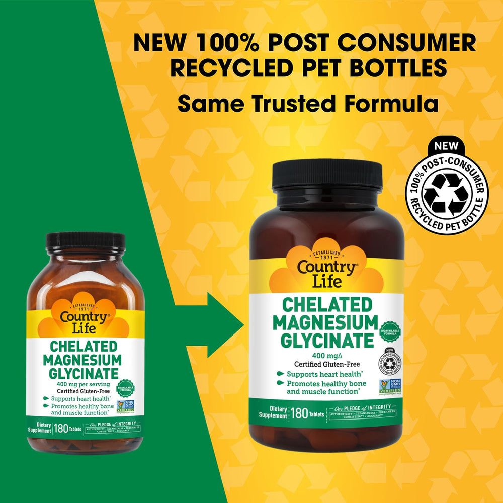Country Life glycinate bottle label showcasing gluten-free certification