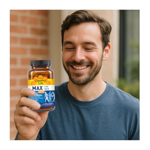 Country Life Max for Men individual tablets; closeup shows vegetarian pill design.