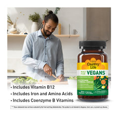 Country Life Max for Vegans capsules in a morning routine with a glass of water for energy.